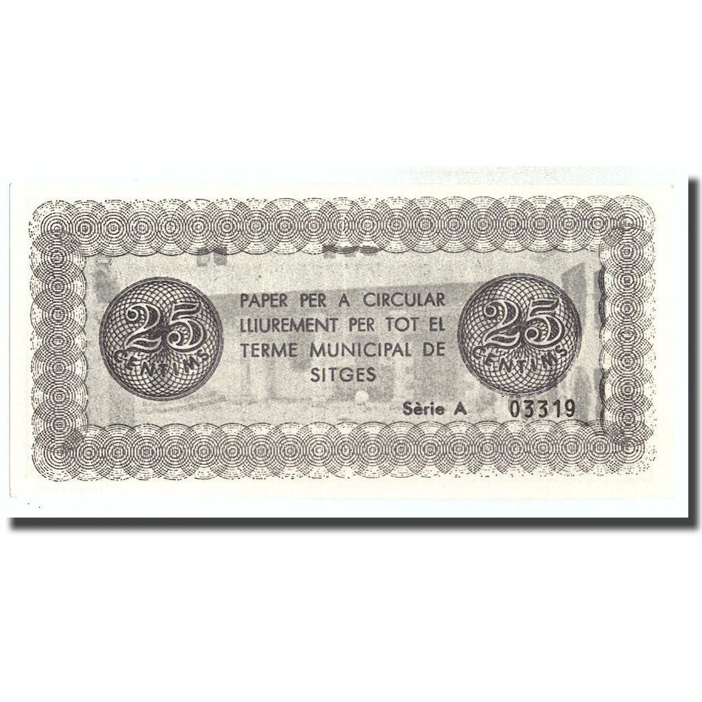 Banknote, Spain, 25 Centimes, Sitges, 1937, 1937-09-01, UNC(65-70)