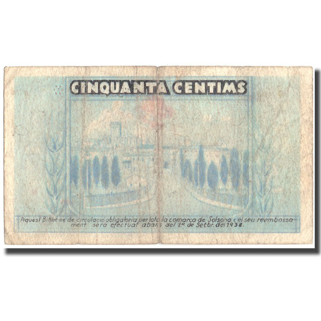 Banconote, Spagna, 50 Centimes, Solsona, 1937, 1937, MB