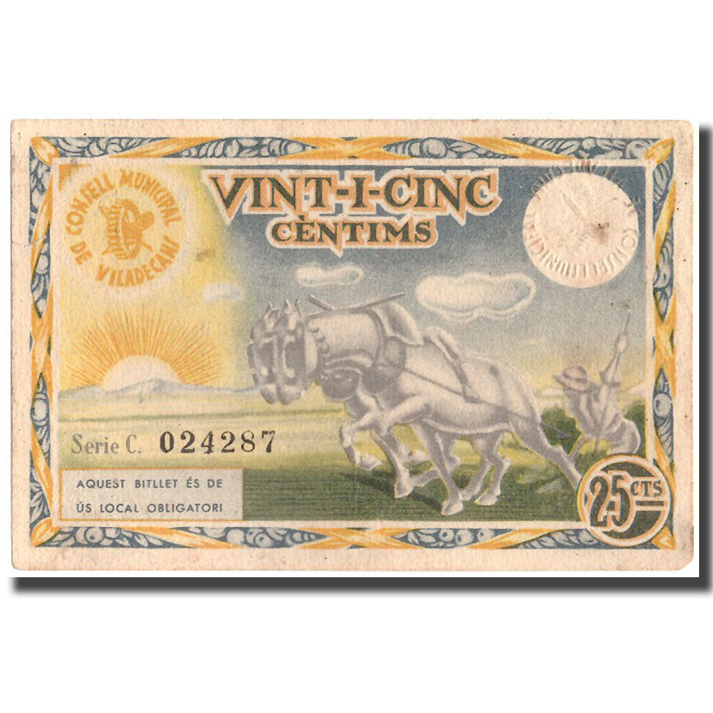 Geldschein, Spanien, 25 Centimes, Viladecans, 1937, 1937, UNZ-