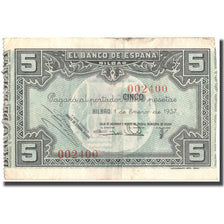 Banknote, Spain, 5 Pesetas, Bilbao, 1937, 1937, EF(40-45)