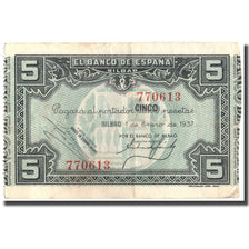 Banknot, Hiszpania, 5 Pesetas, Bilbao, 1937, 1937, VF(30-35)