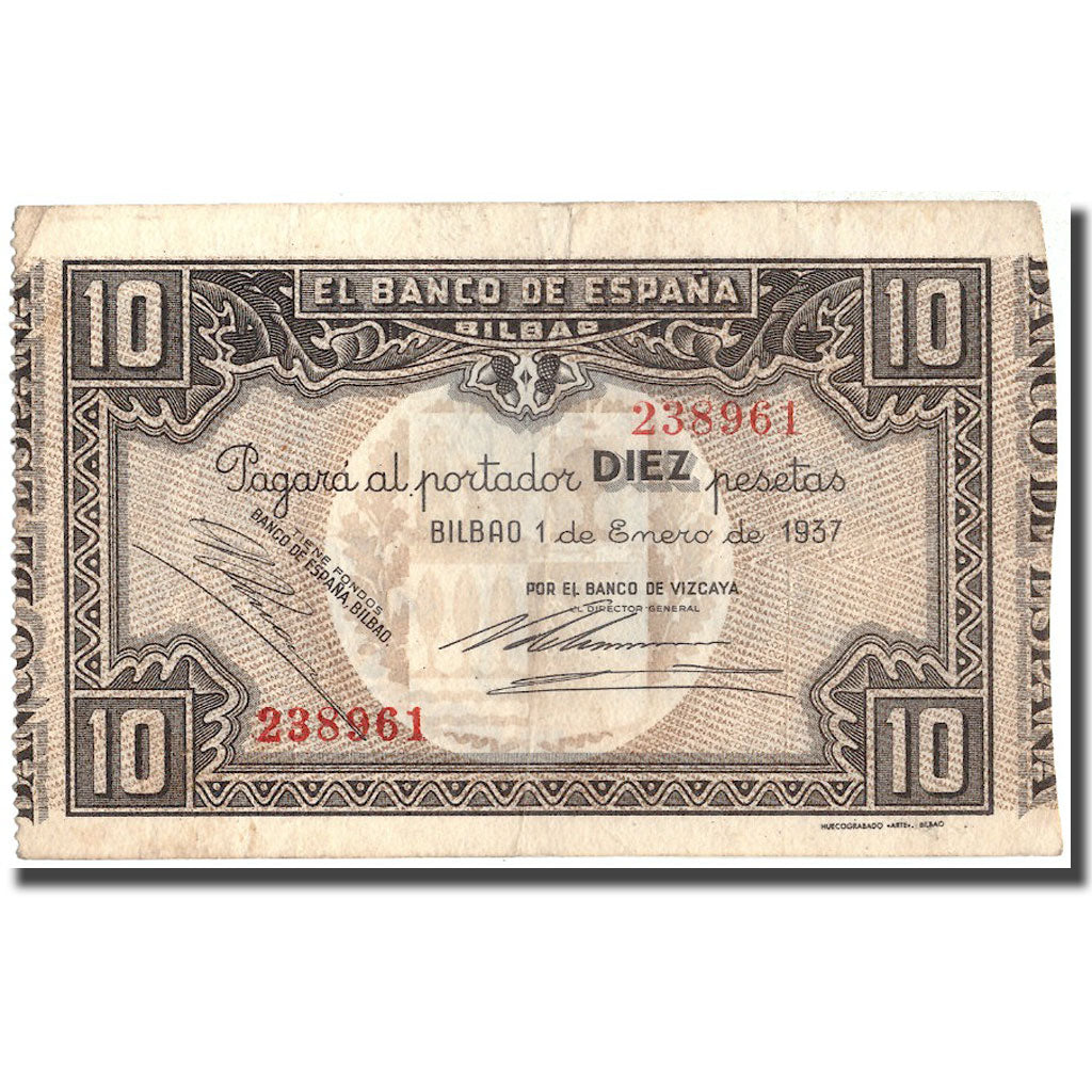 Billete, España, 10 Pesetas, Bilbao, 1937, 1937, MBC