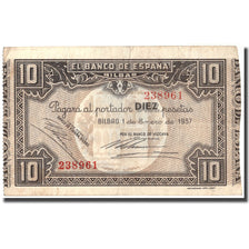 Banknot, Hiszpania, 10 Pesetas, Bilbao, 1937, 1937, EF(40-45)