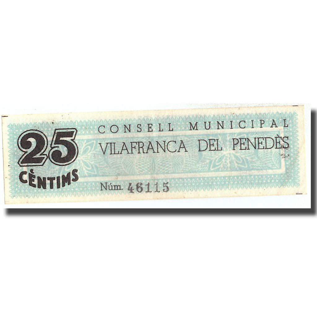 Banknote, Spain, 25 Centimes, Vilafranca del penedès, 1937, 1937, UNC(60-62)