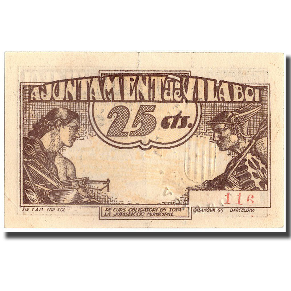 Billete, España, 25 Centimes, Vilaboi, 1937, 1937, SC+