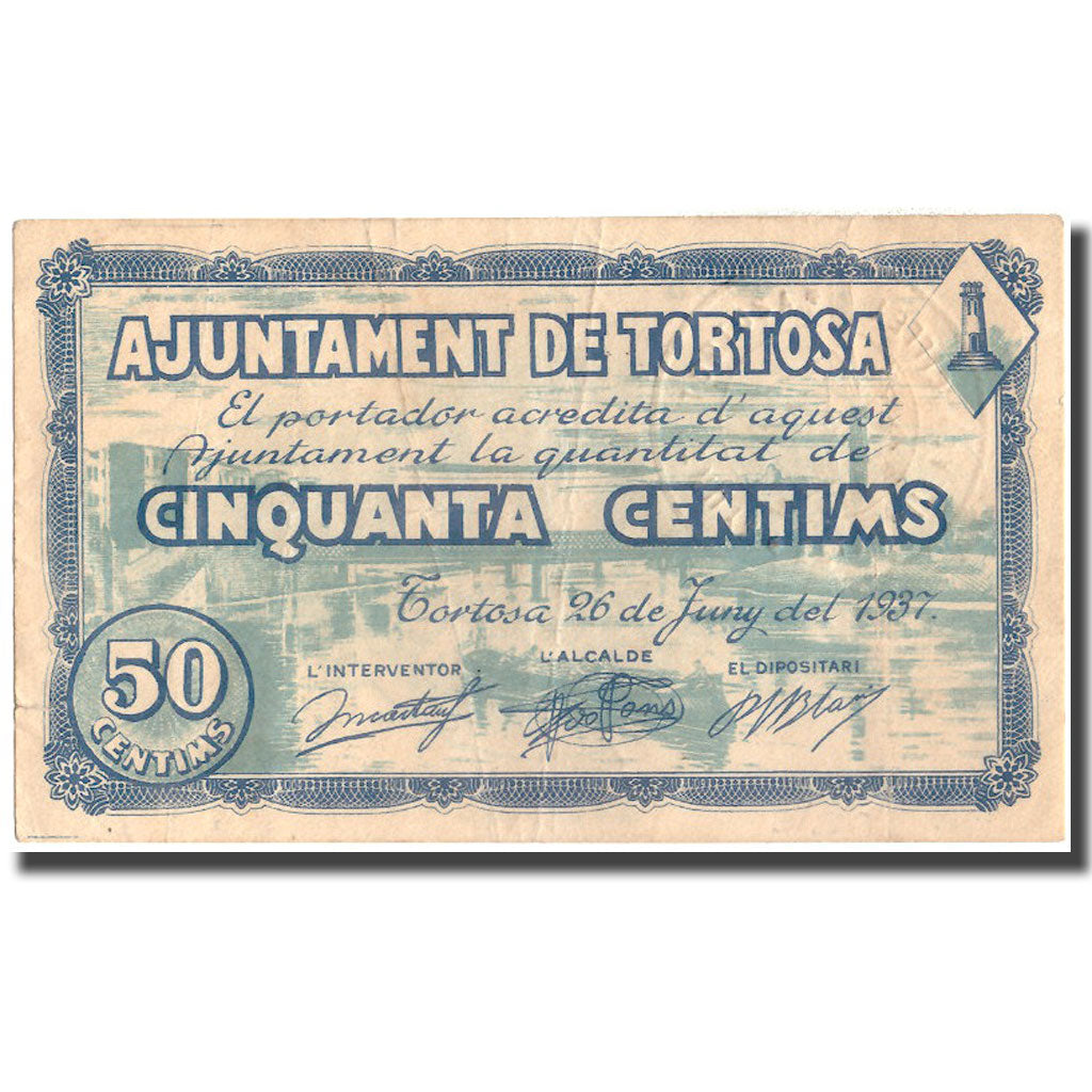 Banconote, Spagna, 50 Centimes, Tortosa, 1937, 1937, BB