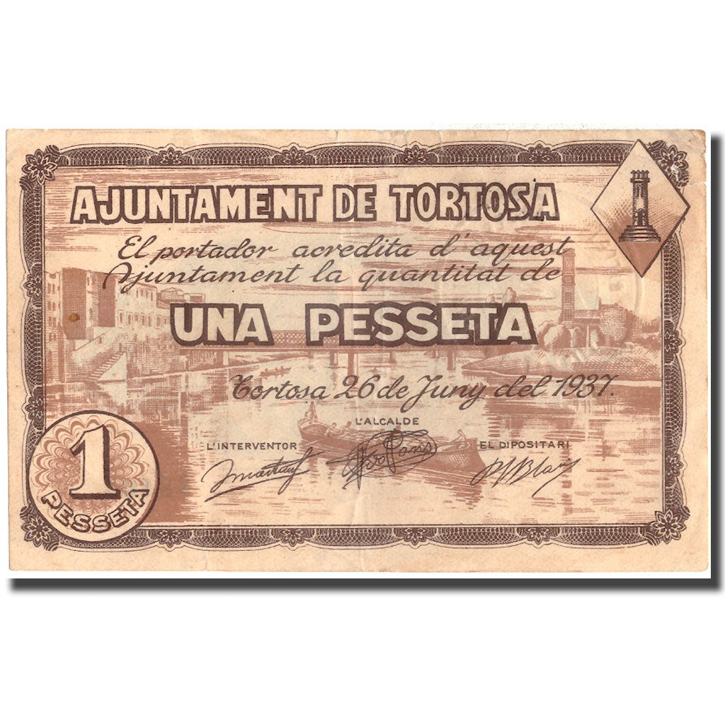 Banknote, Spain, 1 Peseta, Tortosa, 1937, 1937, VF(20-25)