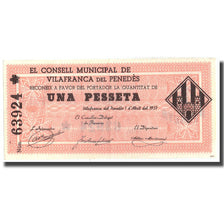Billet, Espagne, 1 Peseta, Vilafranca del penedès, 1937, 1937, SUP
