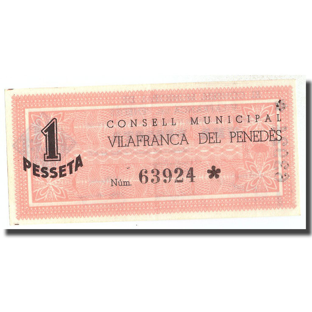 Banknote, Spain, 1 Peseta, Vilafranca del penedès, 1937, 1937, AU(55-58)