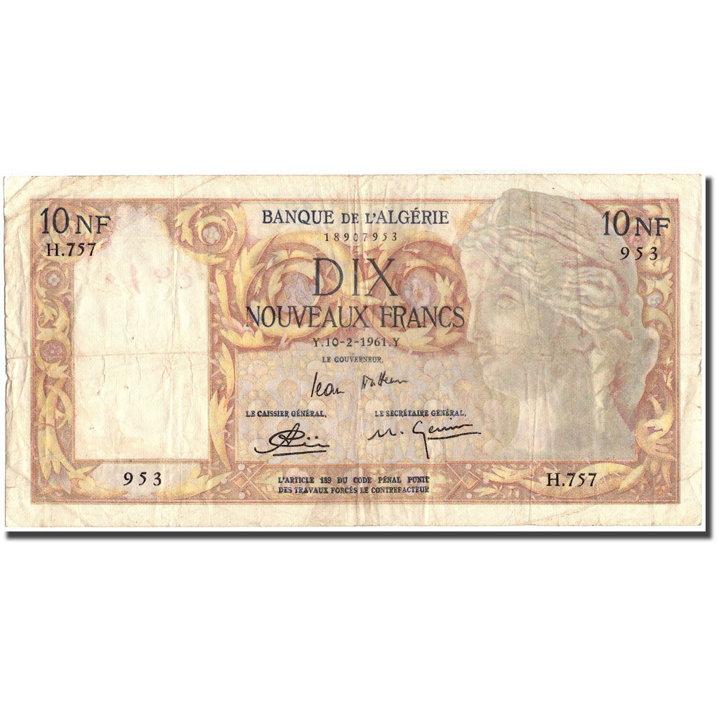 Geldschein, Algeria, 10 Nouveaux Francs, 1961, 1961-02-10, KM:119a, S+