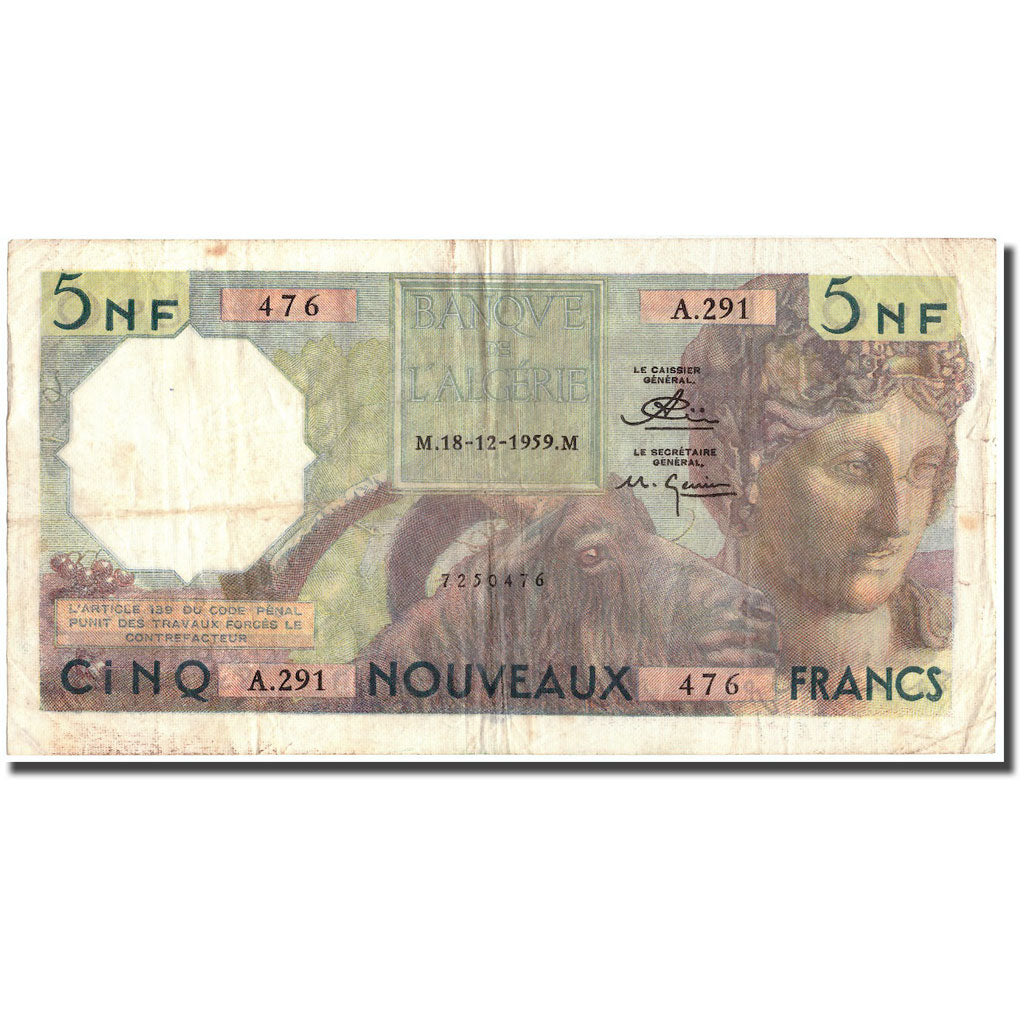 Billet, Algeria, 5 Nouveaux Francs, 1959, 1959-12-18, KM:118a, TB+