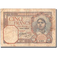 Banknote, Algeria, 5 Francs, 1933, 1933-07-20, KM:77a, F(12-15)