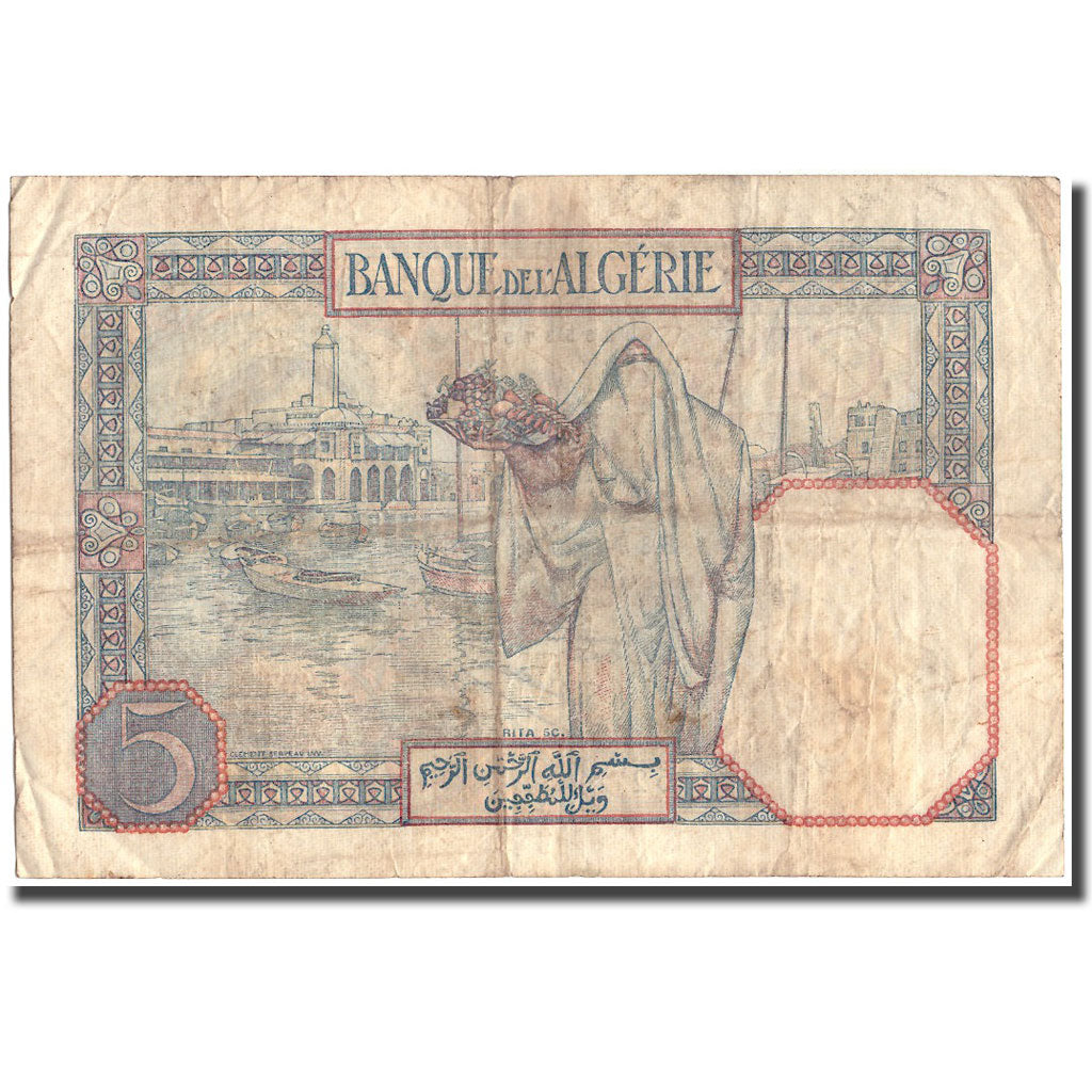 Banknote, Algeria, 5 Francs, 1929, 1929-07-03, KM:77a, VG(8-10)