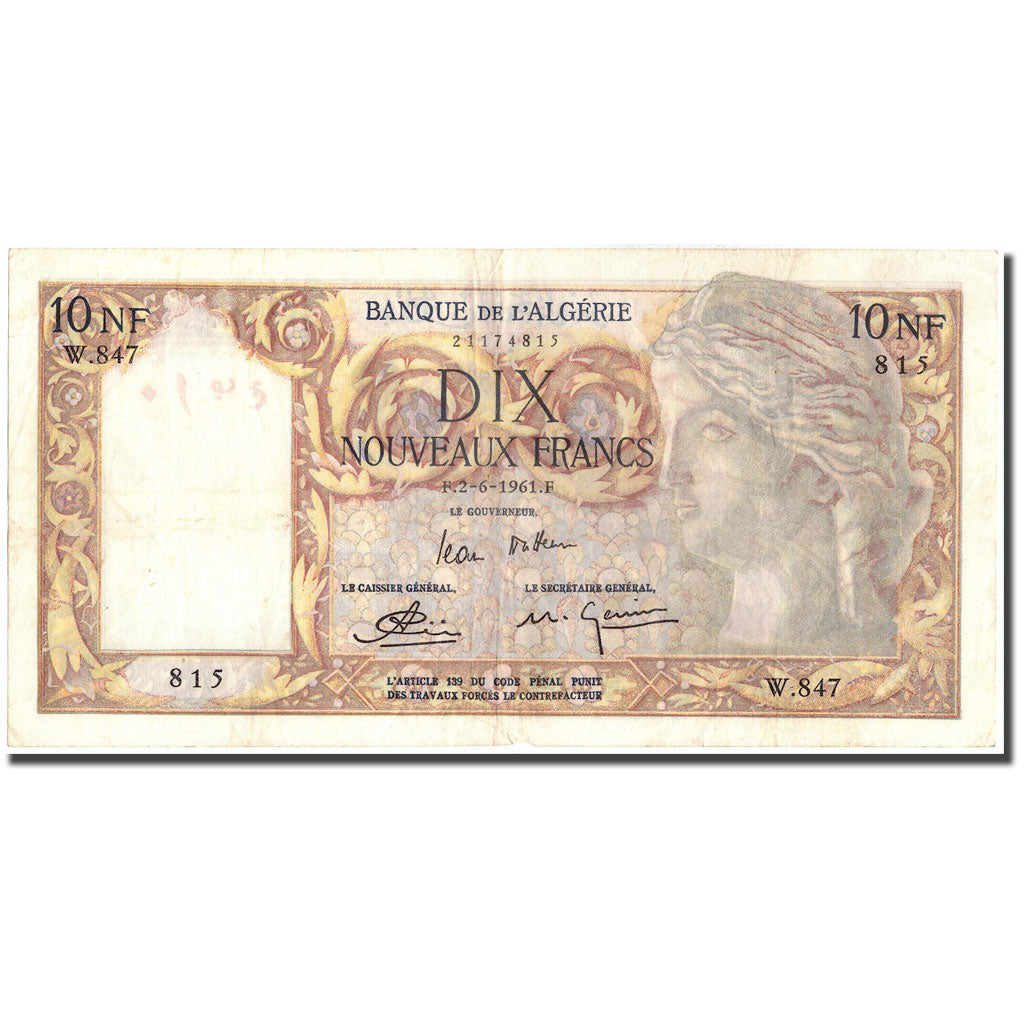 Billet, Algeria, 10 Nouveaux Francs, 1961, 1961-06-02, KM:119a, TTB