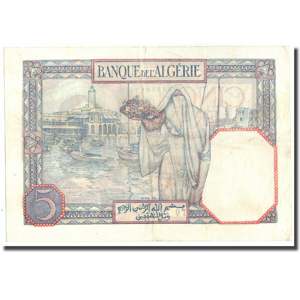 Banknote, Algeria, 5 Francs, 1929, 1929-07-03, KM:77a, EF(40-45)