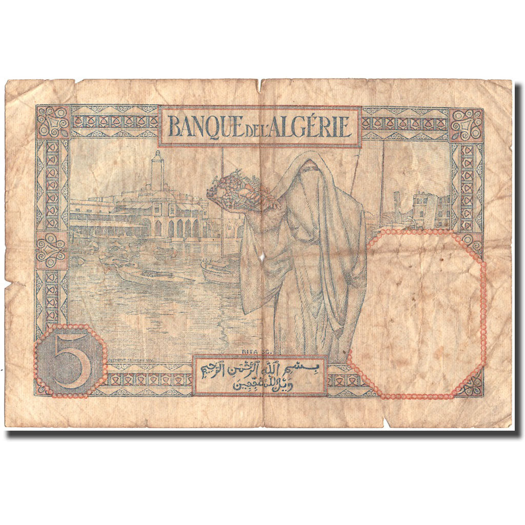 Banknote, Algeria, 5 Francs, 1929, 1929-04-02, KM:77a, VG(8-10)