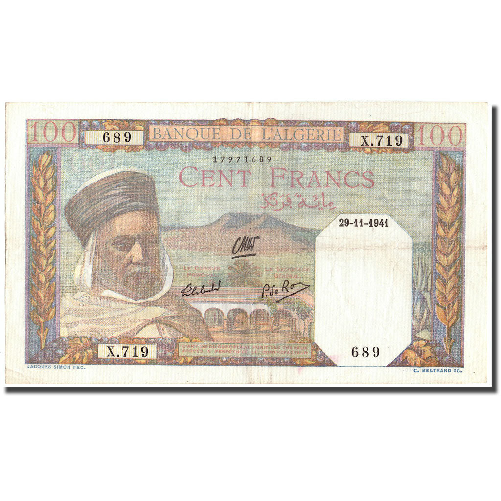 Banconote, Algeria, 100 Francs, 1941, 1941-11-29, KM:85, BB