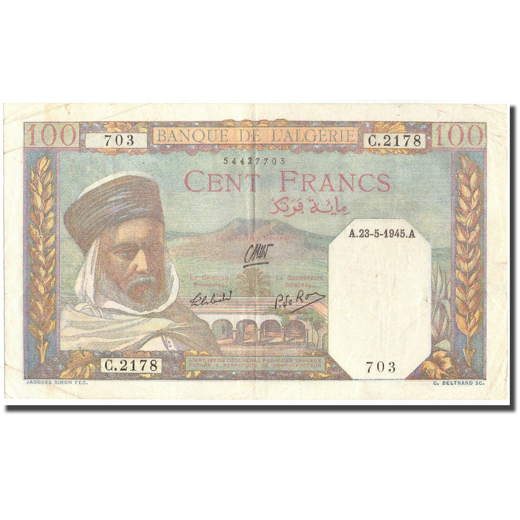 Geldschein, Algeria, 100 Francs, 1945, 1945-05-23, KM:85, SS