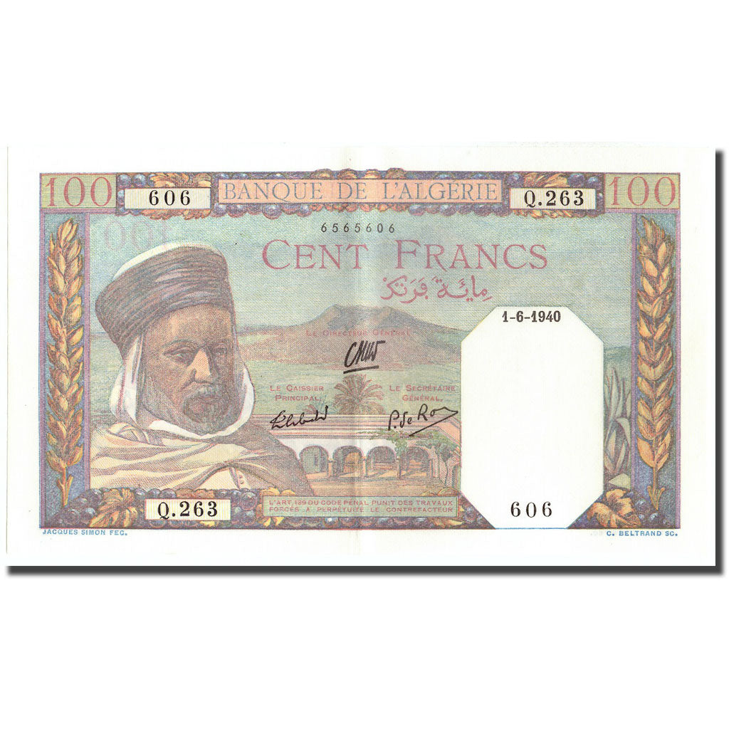Banknote, Algeria, 100 Francs, 1940, 1940-06-01, KM:85, UNC(63)