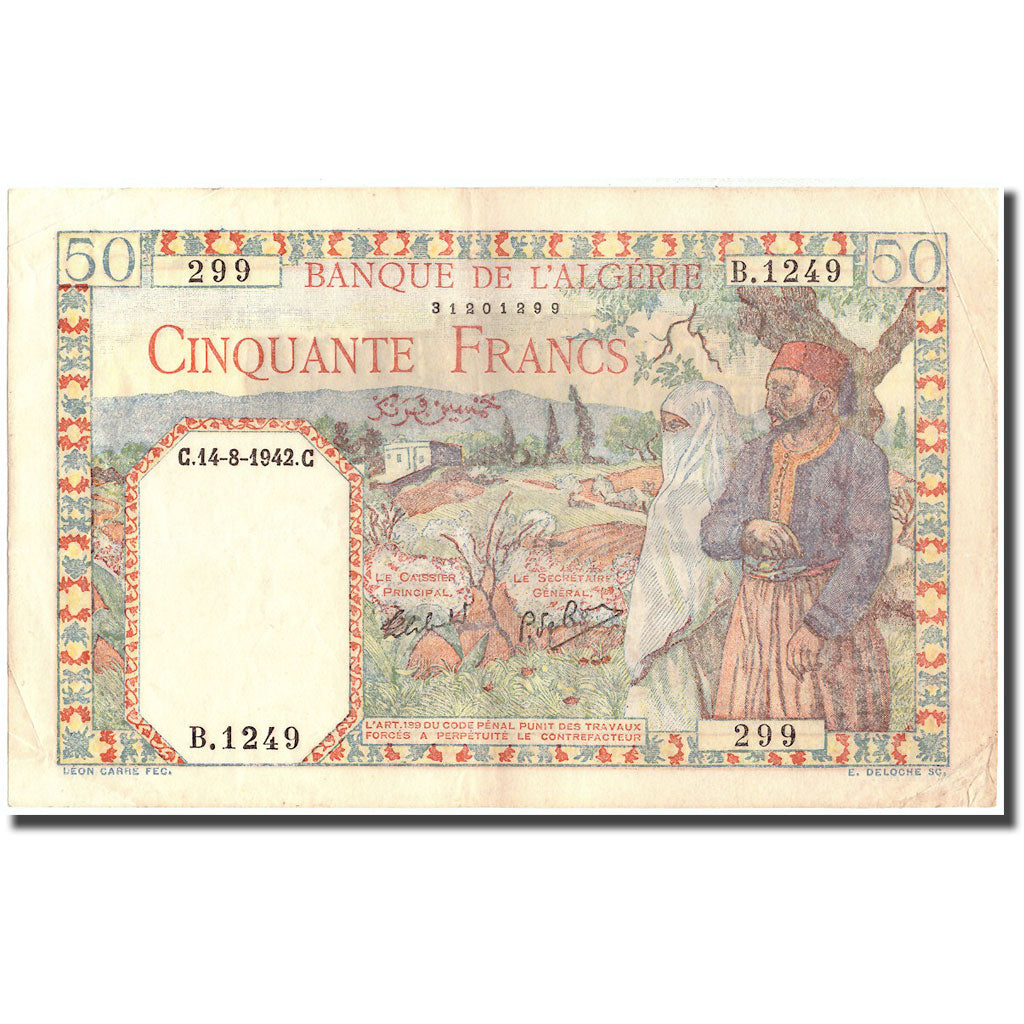 Geldschein, Algeria, 50 Francs, 1942, 1942-08-14, KM:87, SS+