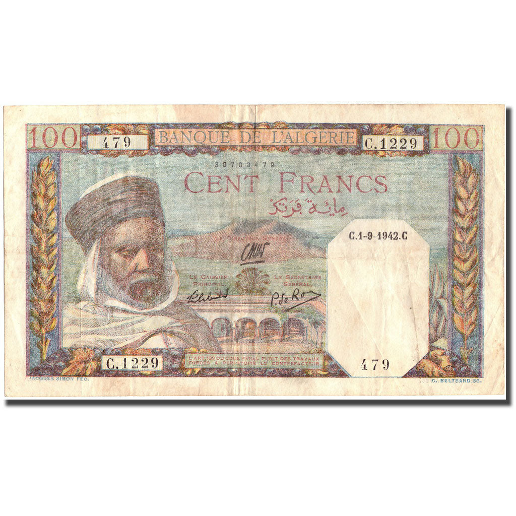 Geldschein, Algeria, 100 Francs, 1942, 1942-09-01, KM:88, SS