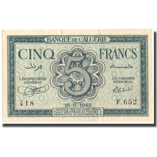 Banknote, Algeria, 5 Francs, 1942, 1942-11-16, KM:91, EF(40-45)