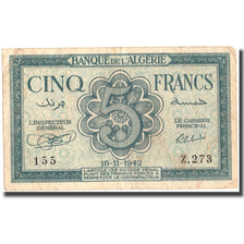 Banknote, Algeria, 5 Francs, 1942, 1942-11-16, KM:91, EF(40-45)