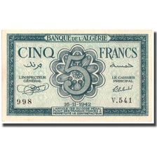 Banknote, Algeria, 5 Francs, 1942, 1942-11-16, KM:91, AU(50-53)