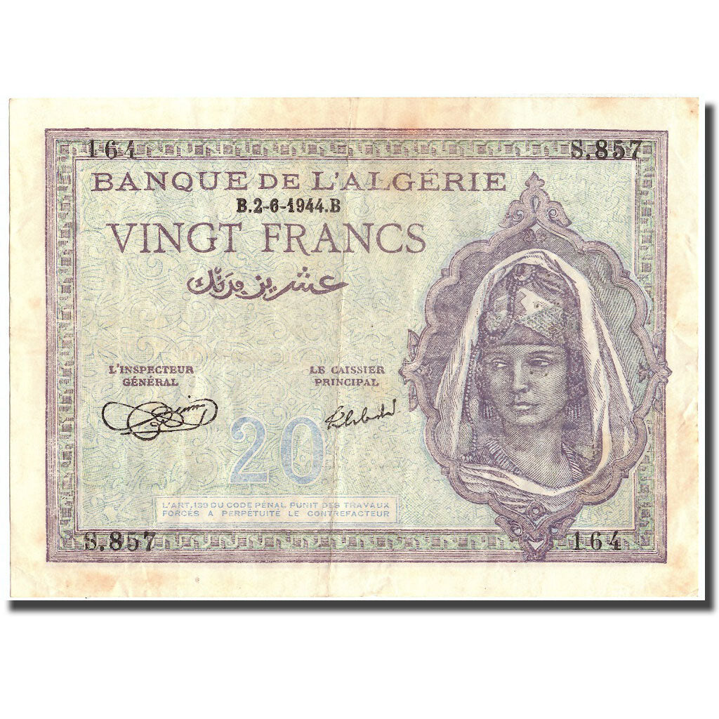 Geldschein, Algeria, 20 Francs, 1944, 1944-06-02, KM:92a, SS