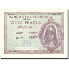 Banknote, Algeria, 20 Francs, 1945, 1945-02-02, KM:92b, UNC(60-62)