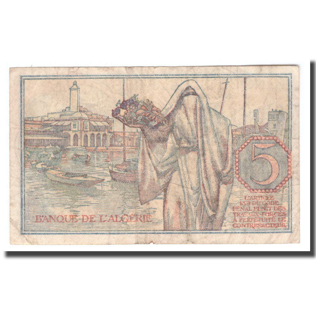 Banknote, Algeria, 5 Francs, 1944, 1944-10-02, KM:94a, EF(40-45)