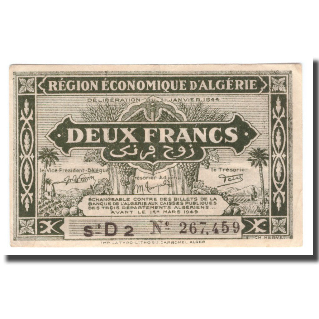 Banknote, Algeria, 2 Francs, 1944, 1944-01-31, KM:99b, AU(50-53)
