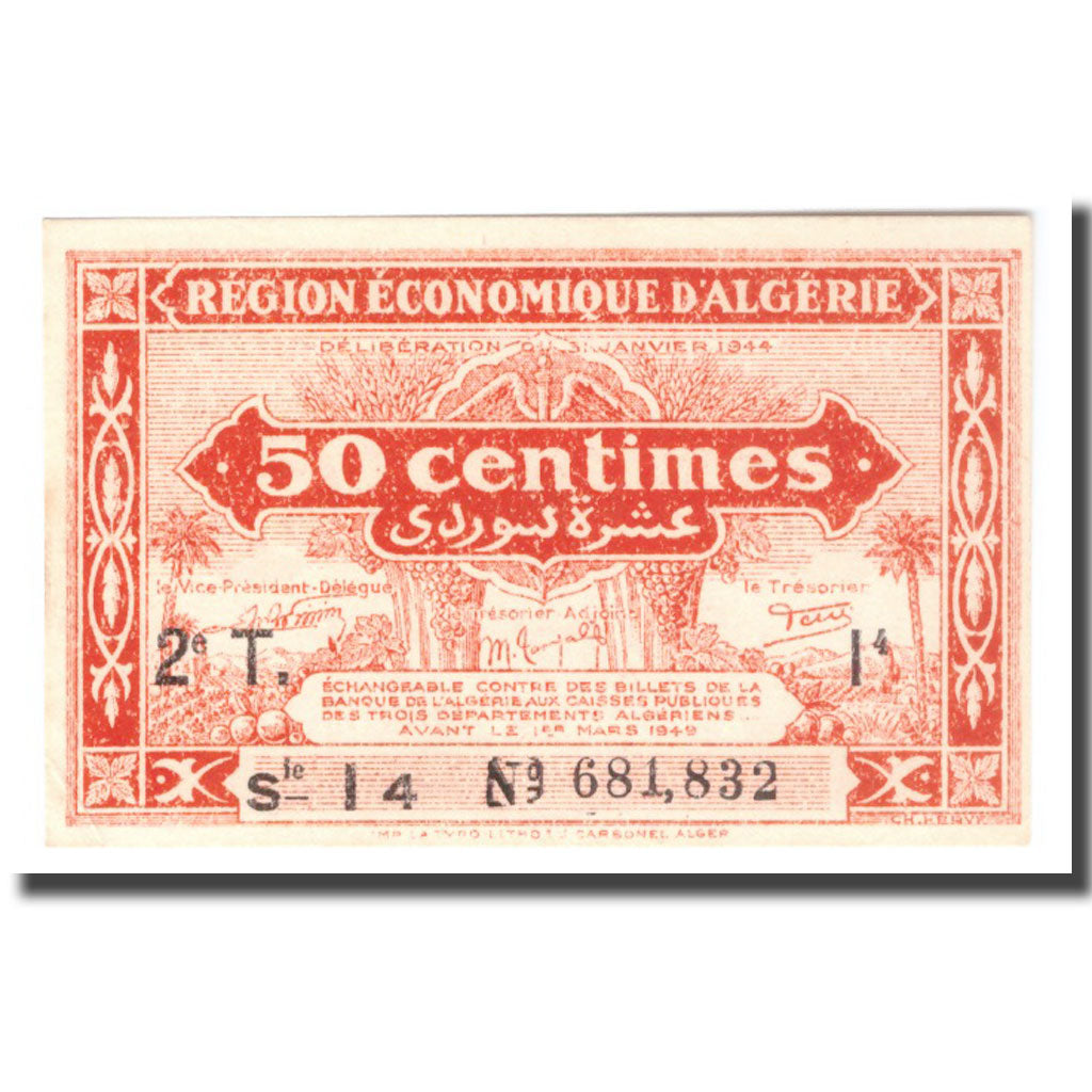 Banknote, Algeria, 50 Centimes, 1944, 1944-01-31, KM:100, UNC(64)