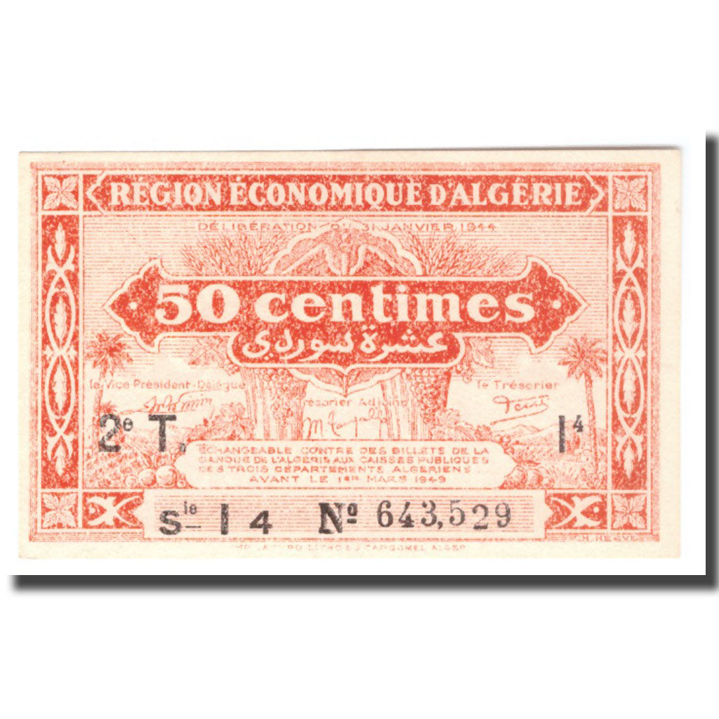 Banknote, Algeria, 50 Centimes, 1944, 1944-01-31, KM:100, UNC(63)