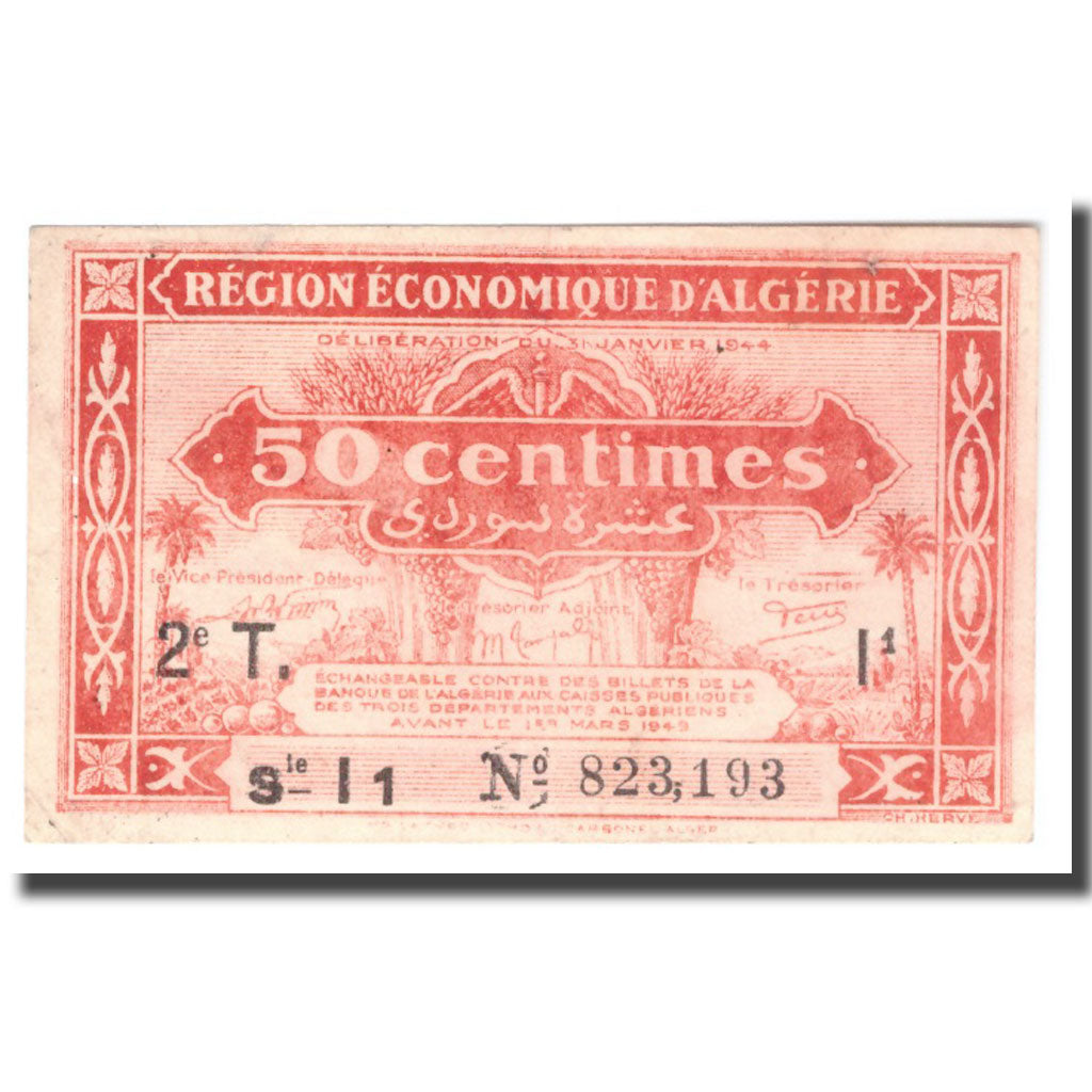 Billete, 50 Centimes, 1944, Algeria, 1944-01-31, KM:100, EBC