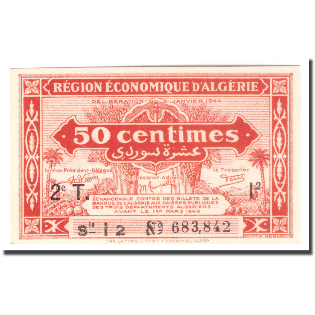 Banknote, Algeria, 50 Centimes, 1944, 1944-01-31, KM:100, AU(55-58)