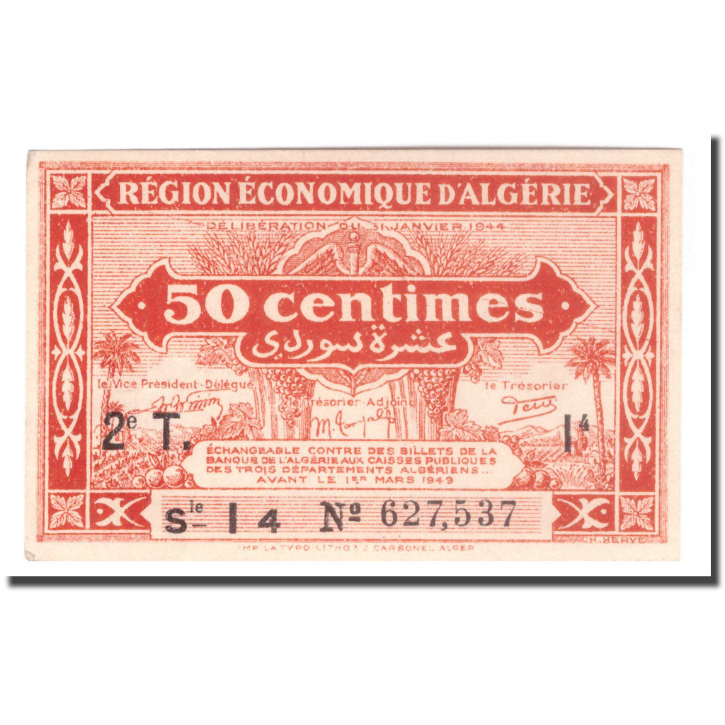 Banknote, Algeria, 50 Centimes, 1944, 1944-01-31, KM:100, AU(50-53)