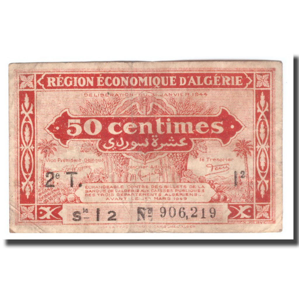 Banknote, Algeria, 50 Centimes, 1944, 1944-01-31, KM:100, F(12-15)