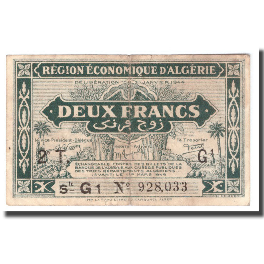Banknote, Algeria, 2 Francs, 1944, 1944-01-31, KM:102, F(12-15)