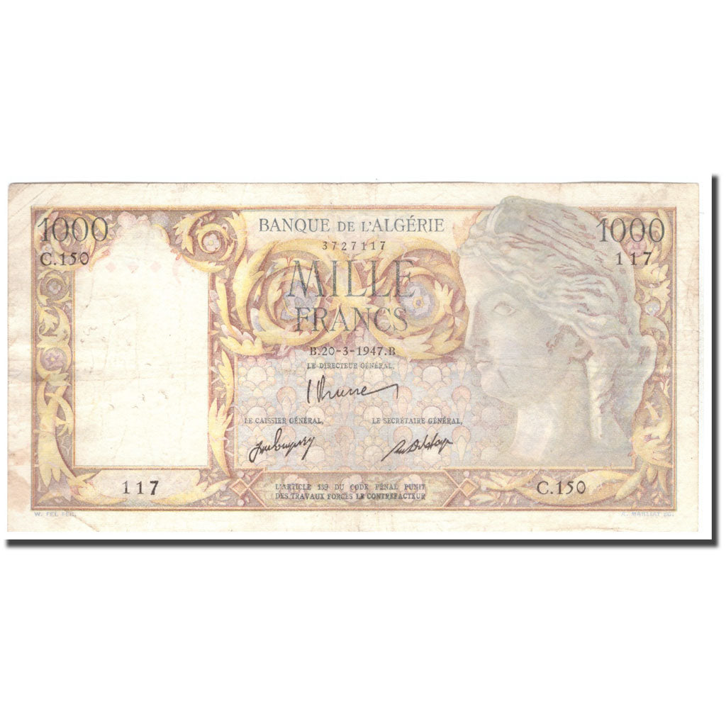 Biljet, Algerije, 1000 Francs, 1947, 1947-03-20, KM:104, TB+