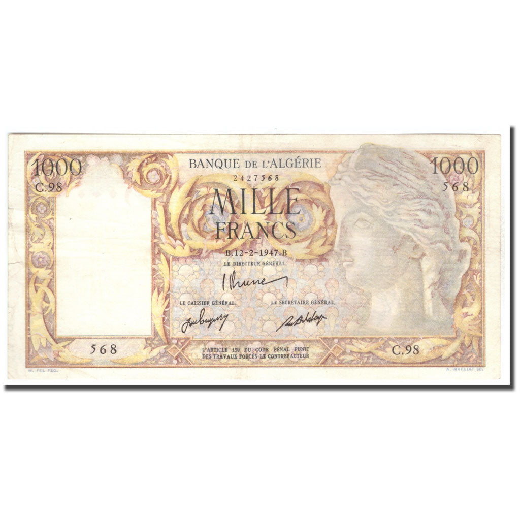 Biljet, Algerije, 1000 Francs, 1947, 1947-02-12, KM:104, TTB