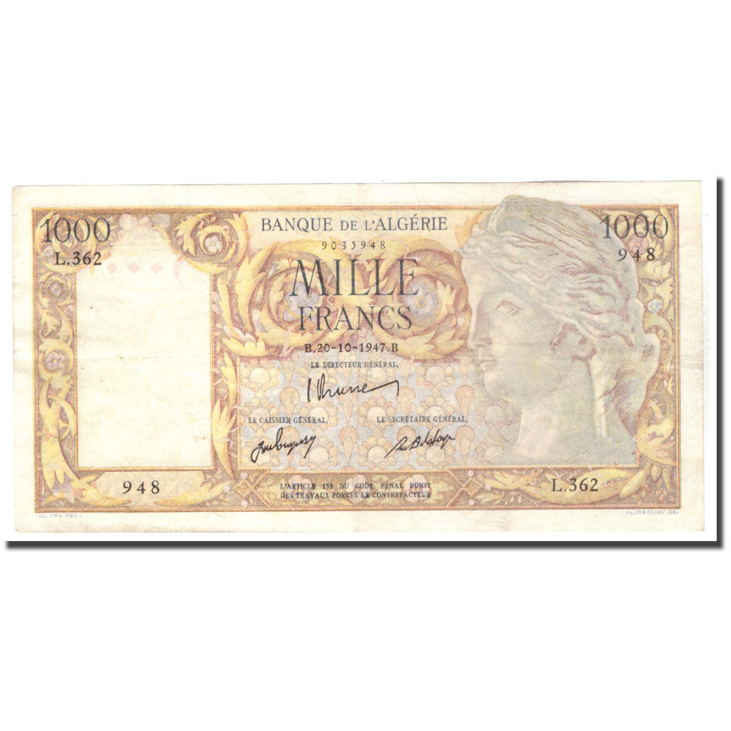 Biljet, Algerije, 1000 Francs, 1947, 1947-10-20, KM:104, TTB