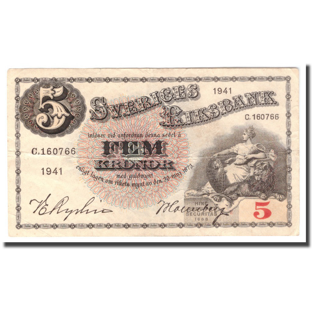 Banconote, Svezia, 5 Kronor, 1941, 1941, KM:33x, MB