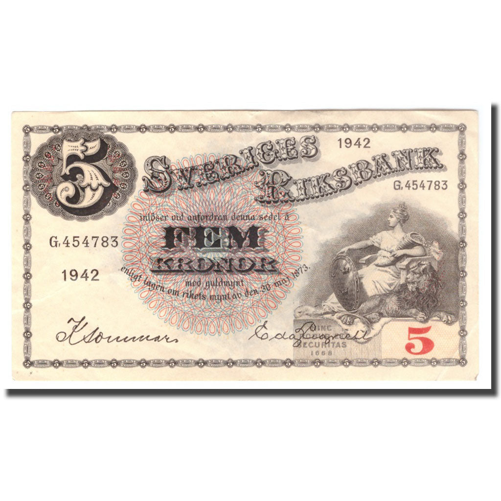 Banknote, Sweden, 5 Kronor, 1942, 1942, KM:33y, VF(30-35)