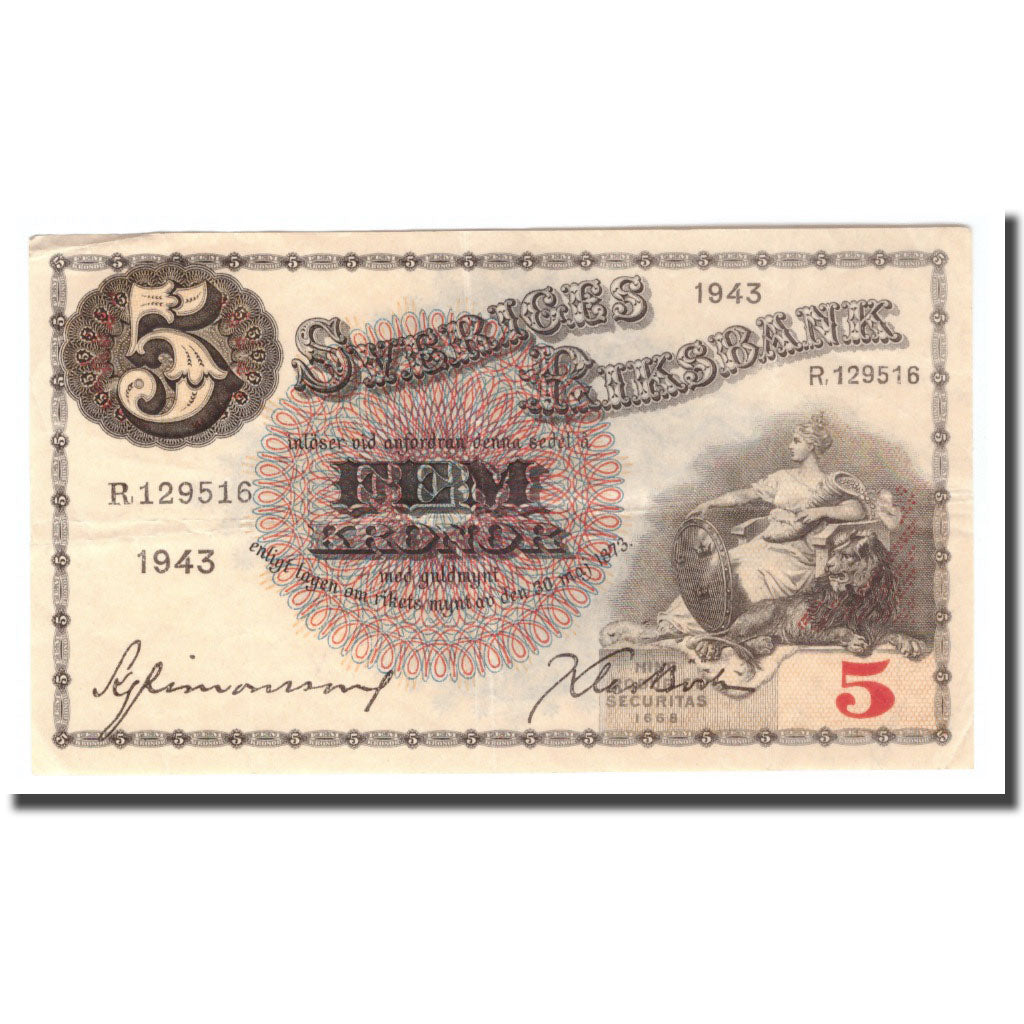 Banknote, Sweden, 5 Kronor, 1943, 1943, KM:33z, VF(20-25)