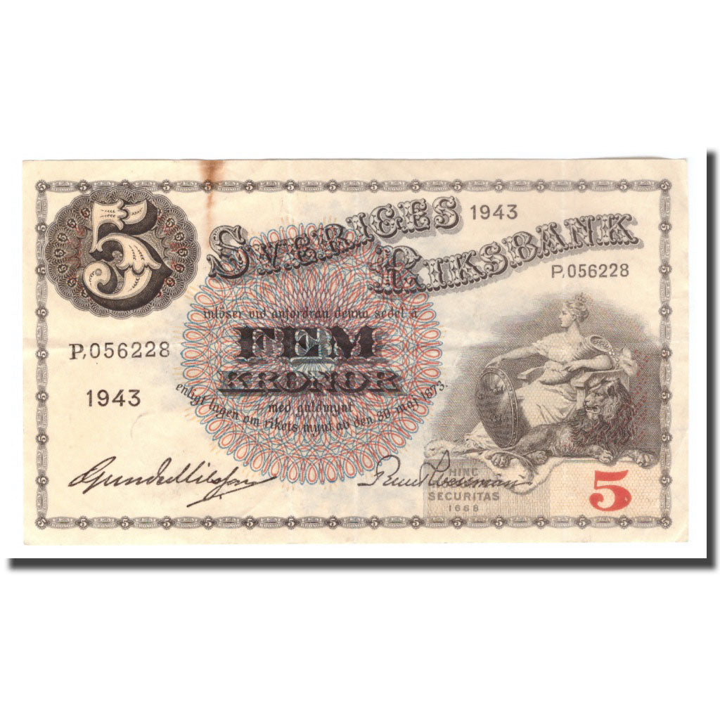 Banknote, Sweden, 5 Kronor, 1943, 1943, KM:33z, VF(30-35)