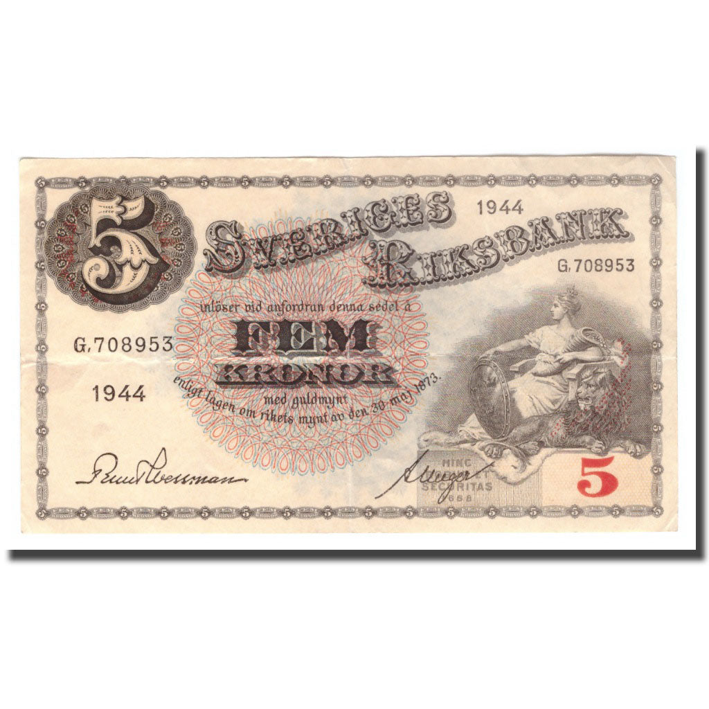Banknote, Sweden, 5 Kronor, 1944, 1944, KM:33aa, VG(8-10)