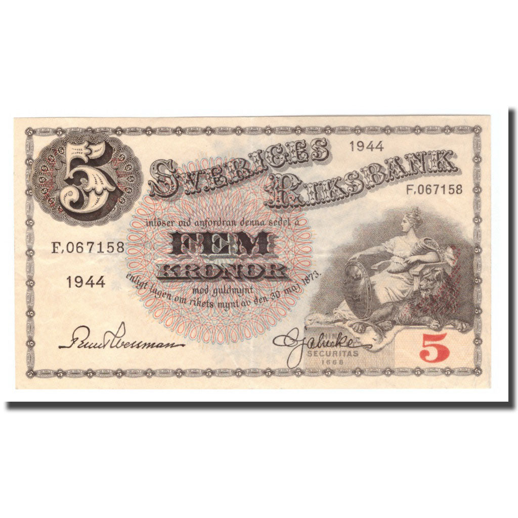 Banknote, Sweden, 5 Kronor, 1944, 1944, KM:33aa, EF(40-45)