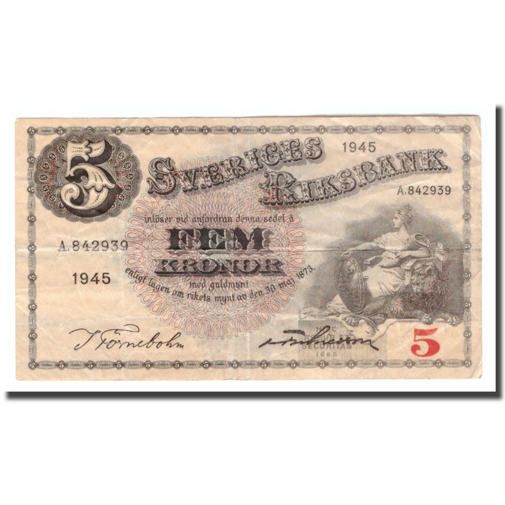 Banknote, Sweden, 5 Kronor, 1945, 1945, KM:33ab, VF(20-25)