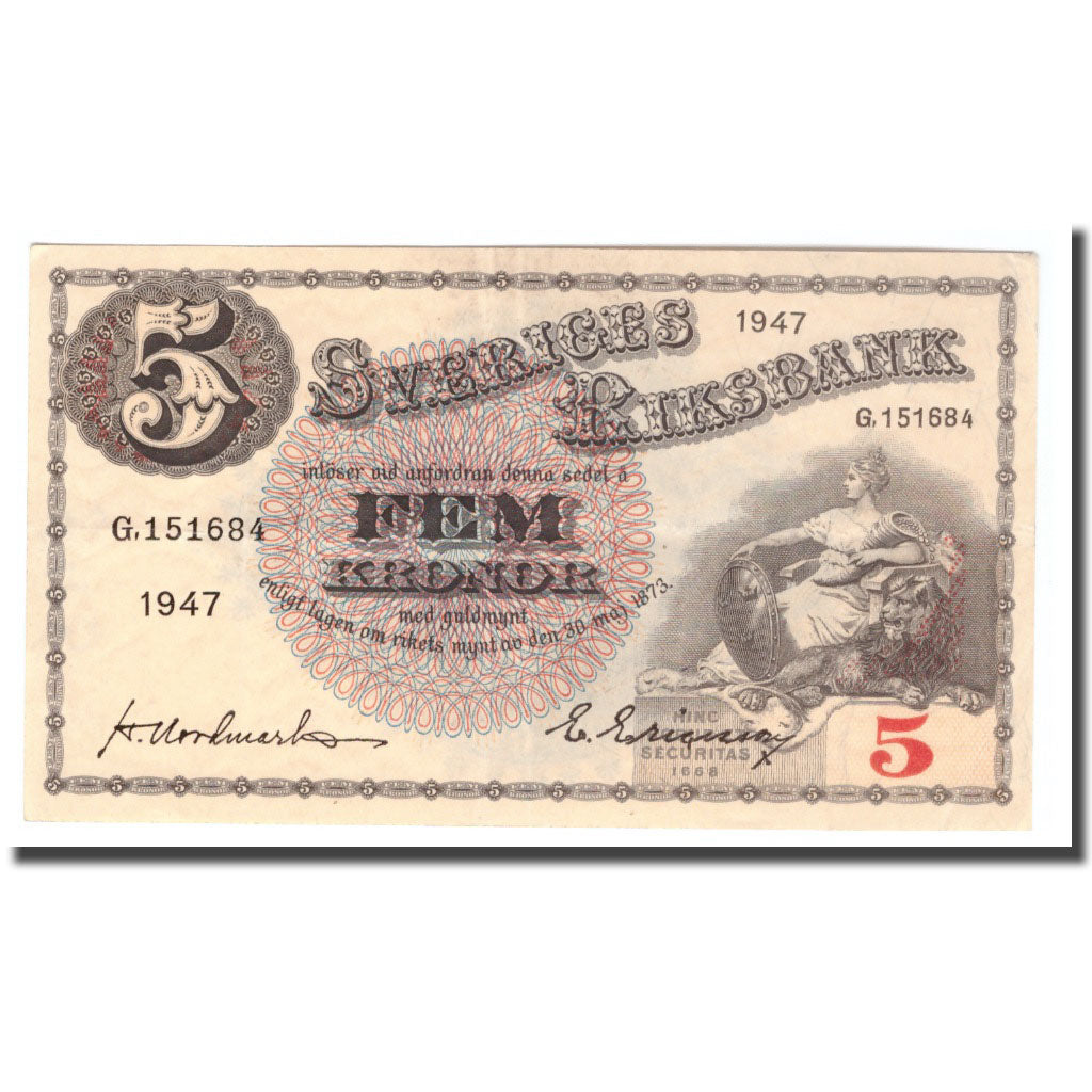 Banknote, Sweden, 5 Kronor, 1947, 1947, KM:33ad, EF(40-45)